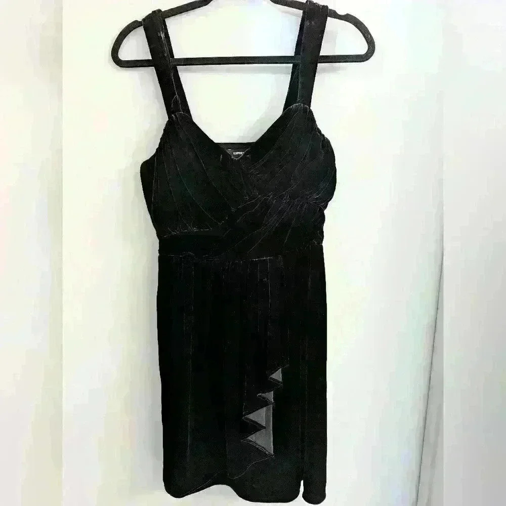 Express Black Velvet Faux Wrap Mini Dress Size 10